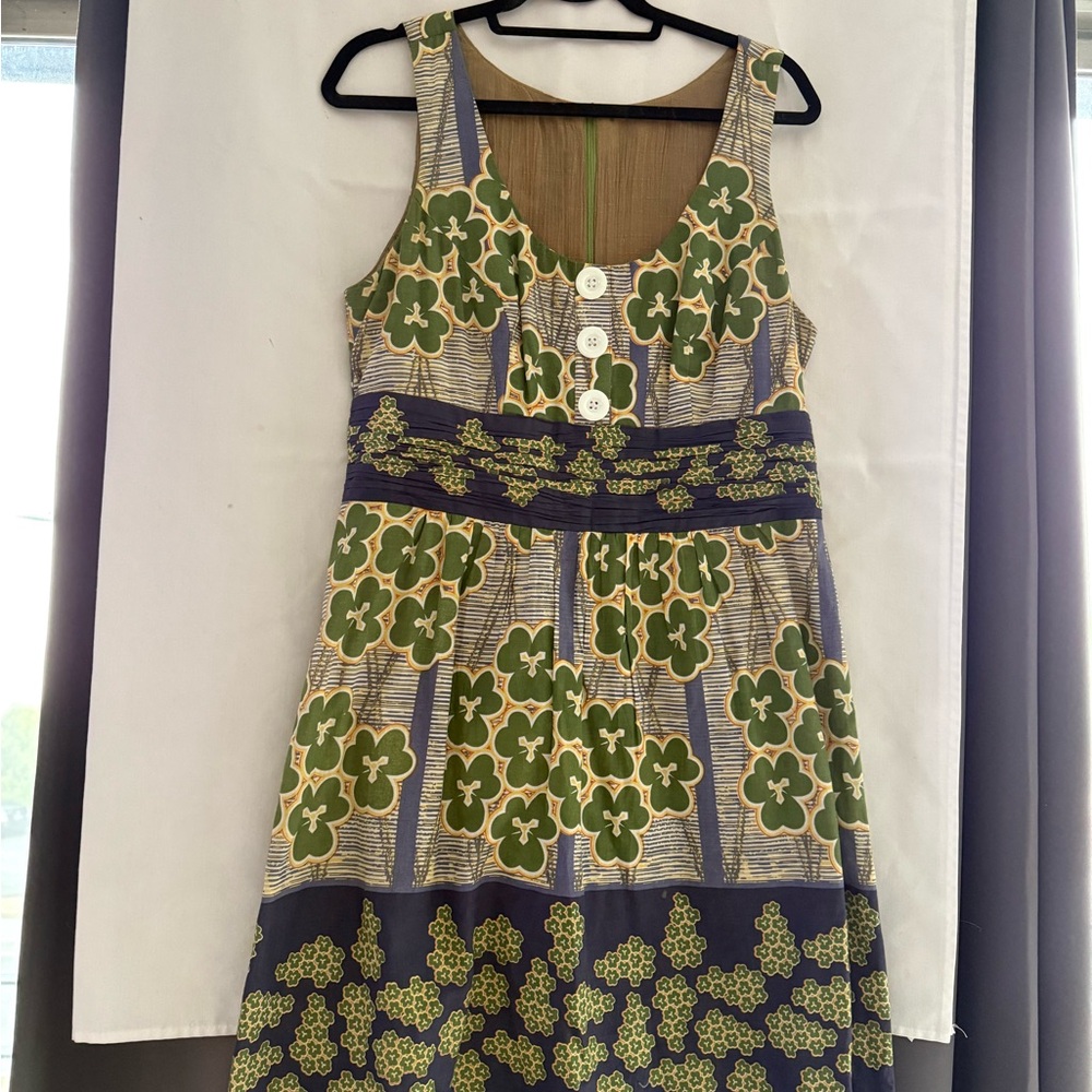 Green and Yellow Sleeveless Scoop Neck Midi Sundress